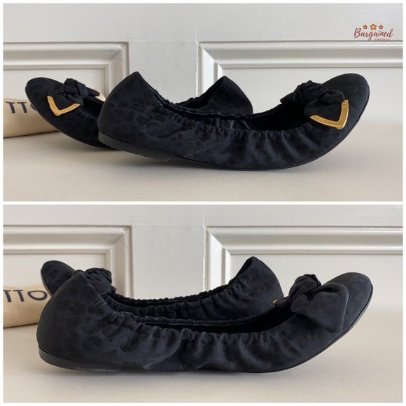 Authentic Louis Vuitton Black Leopard Print Fabric Amulet Ballet Flats Size 38/8 - Picture 6 of 13